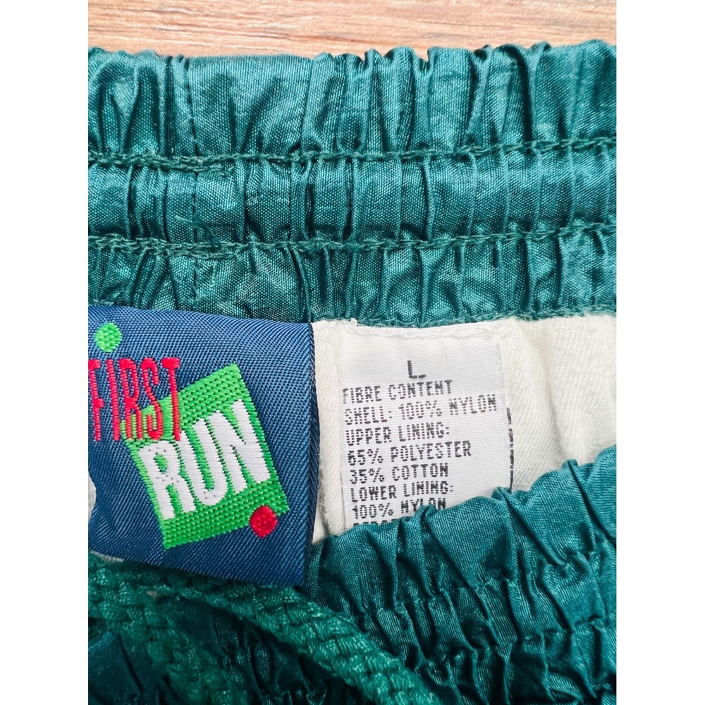 VTG First Run Teal Nylon Track Pants Mens L Windbreaker w/Inner Lining Defect - Picture 4 of 8